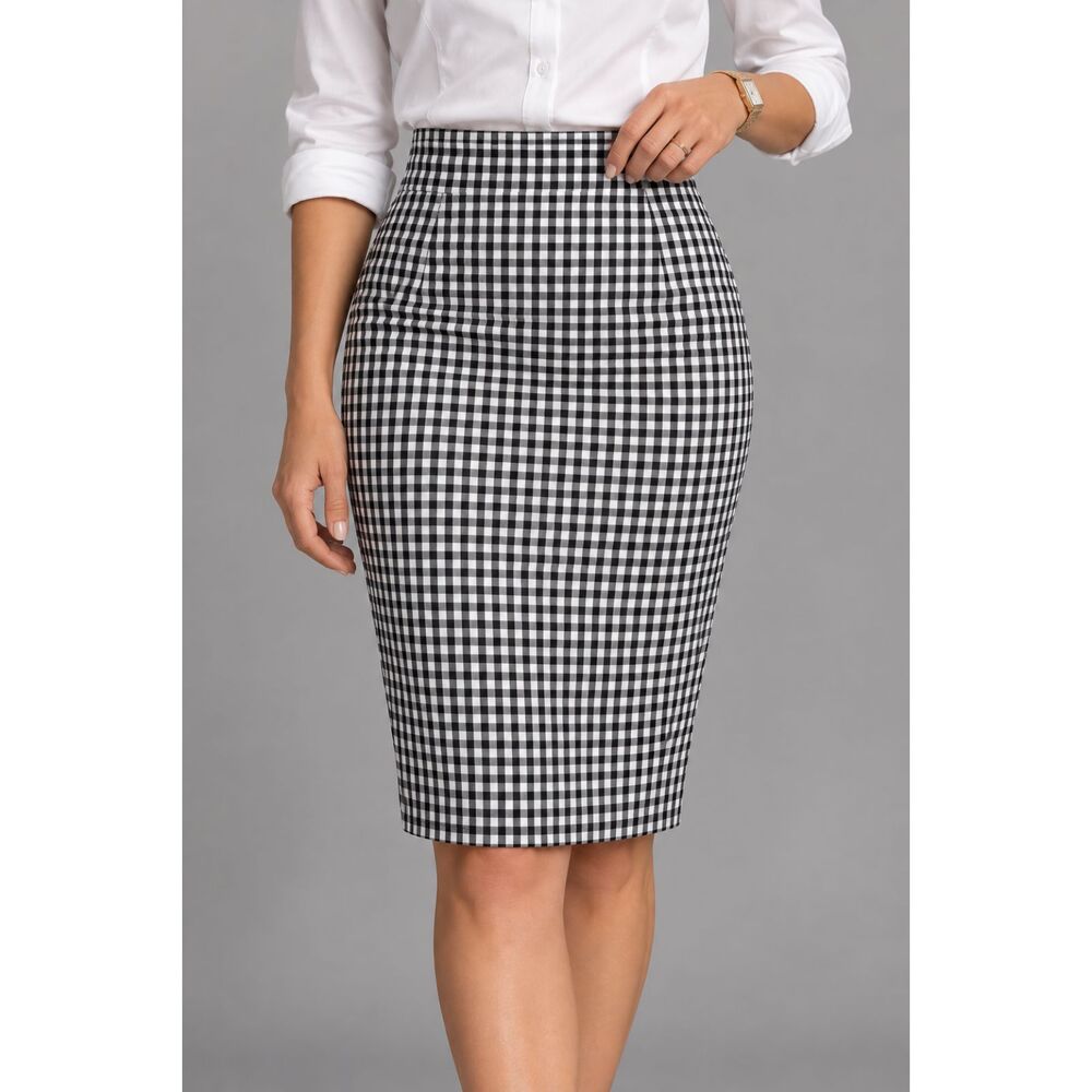 Ann Taylor Gingham Pencil Skirt Women’s 4 Black White Cotton Stretch Lined